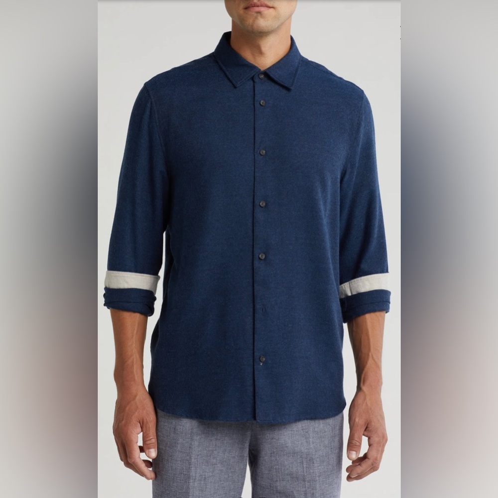 NWT Ted Baker London Navy Lightweight Twill Flannel Button-Up Shirt size 3